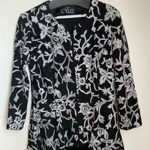 Alex Evenings Black Jacket with Silver Embroidery Small